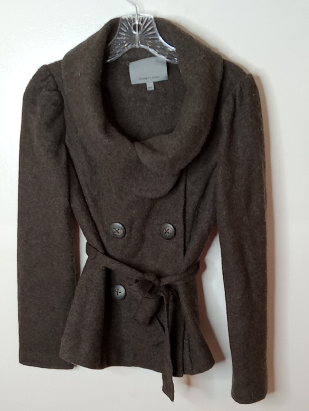 classiques entier Women's Size Small Dark Brown Cowl Neck Belted Sweater Jacket.
